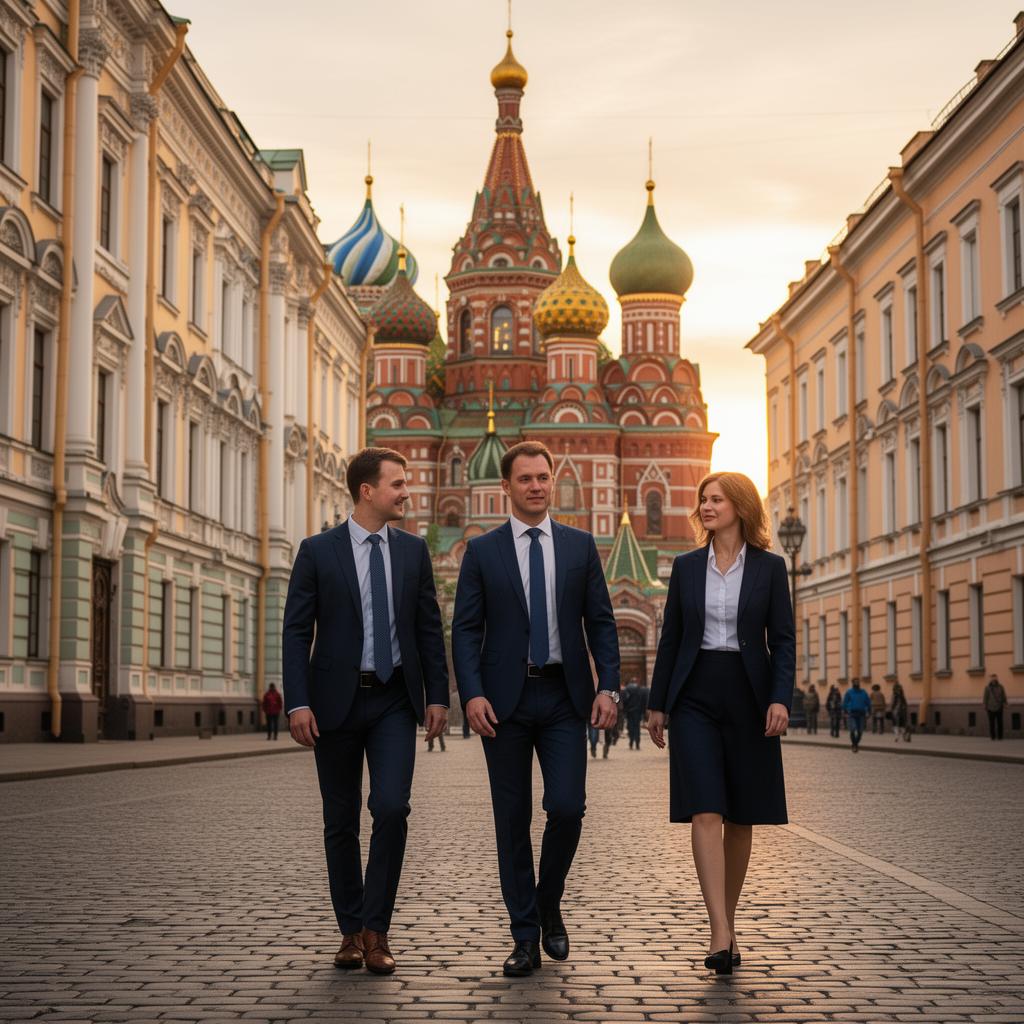 Команда профессионалов на фоне русской архитектуры
